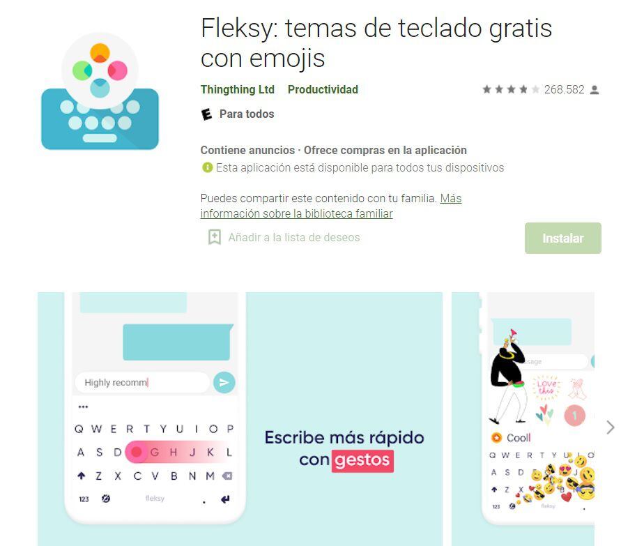 Fleksy está disponible en más de 80 diseños de teclado