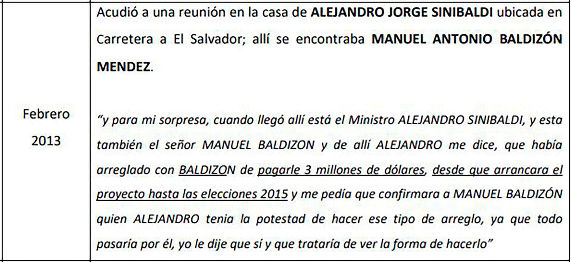 Fotos nota GuatemalaExtracto de un informe de investigación de CICIG que muestra testimonio que implican a Baldizón en sobornos de Odebrecht.