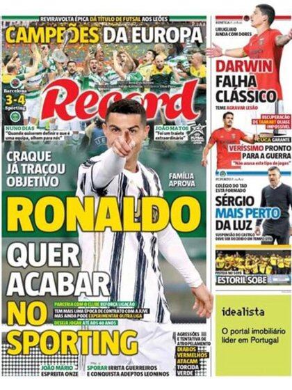 "Cristiano Ronaldo quiere terminar en el Sporting", publicó el diario Récord