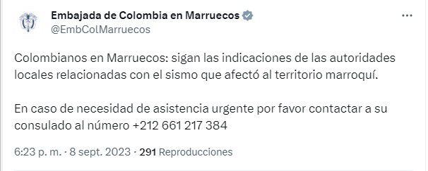Terremoto en Marruecos-Embajada de Colombia en Marruecos-8 de septiembre del 2023