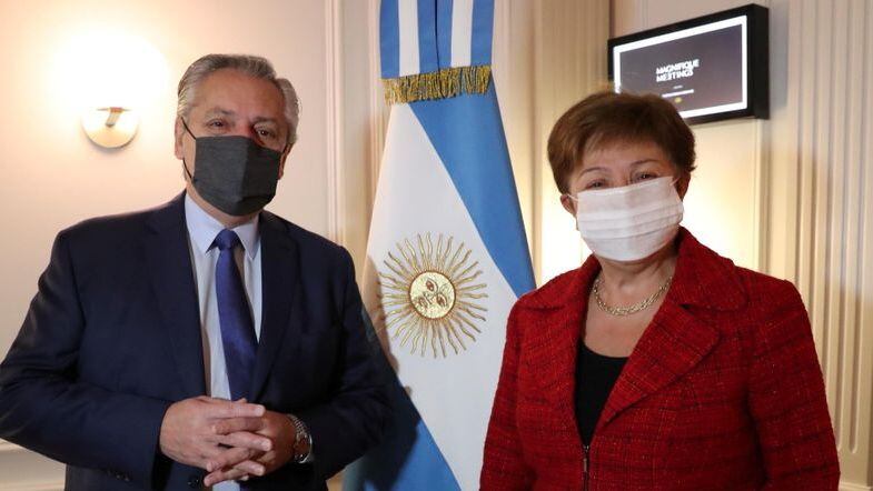Alberto Fernández y Kristalina Georgieva durante un encuentro en Roma convocado para analizar la negociación entre la Argentina y el FMI