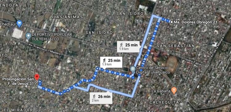 Esta es la distancia entre el hogar de Fátima y la casa donde fue supuestamente retenida (Foto: Google Maps)