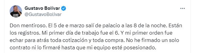 El director del DPS aseguró que su primer orden fue reversar la cotización de los vehículos - crédito @GustavoBolivar/X