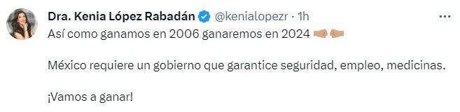 Kenia López Rabadán aseguró que tal y como sucedió en 2006, se ganarán las elecciones de 2024. (X/@kenialopezr)