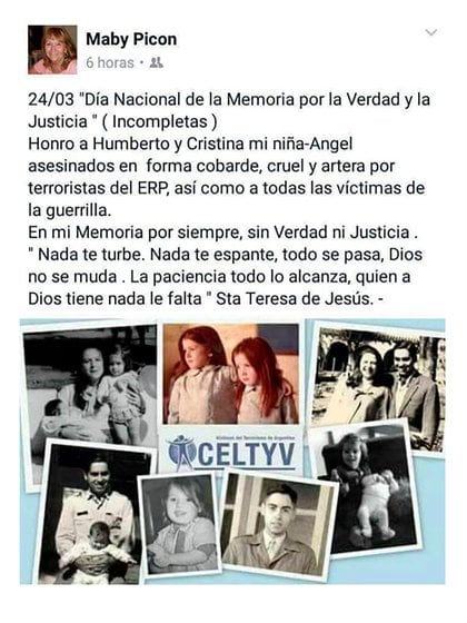 El recuerdo de la esposa de Viola, Maby Picón, en una publicación en las redes sociales