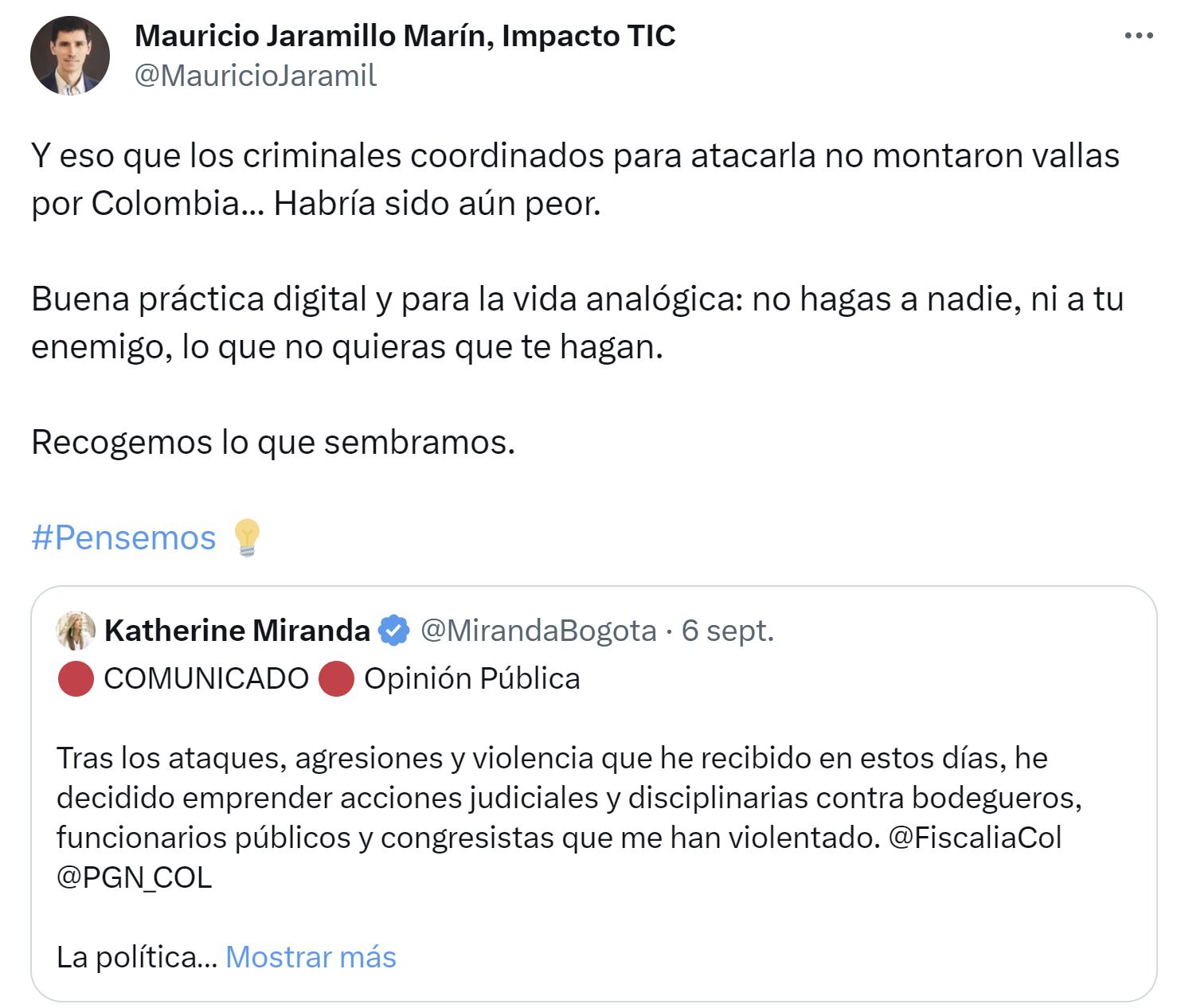 Usuarios rechazan la protesta de Katherine Miranda contra los comentarios en redes sociales - crédito X