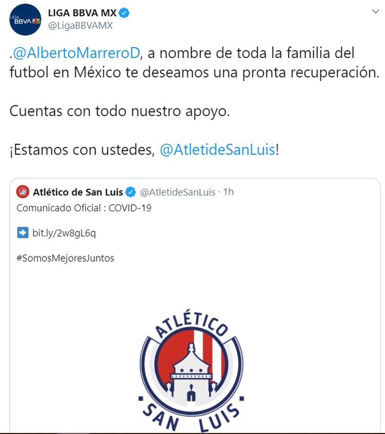 La Liga MX lamentó el caso positivo del presidente del Atlético de San Luis (Foto: captura de pantalla/ Twitter)