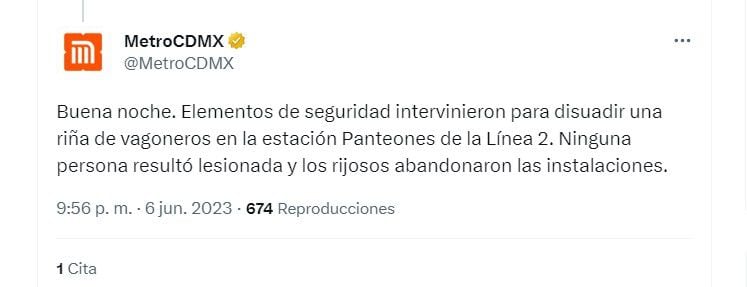 El Metro de la Ciudad de México aseguró que ninguna persona resultó lesionada tras la riña en la estación Panteones (Captura de pantalla)