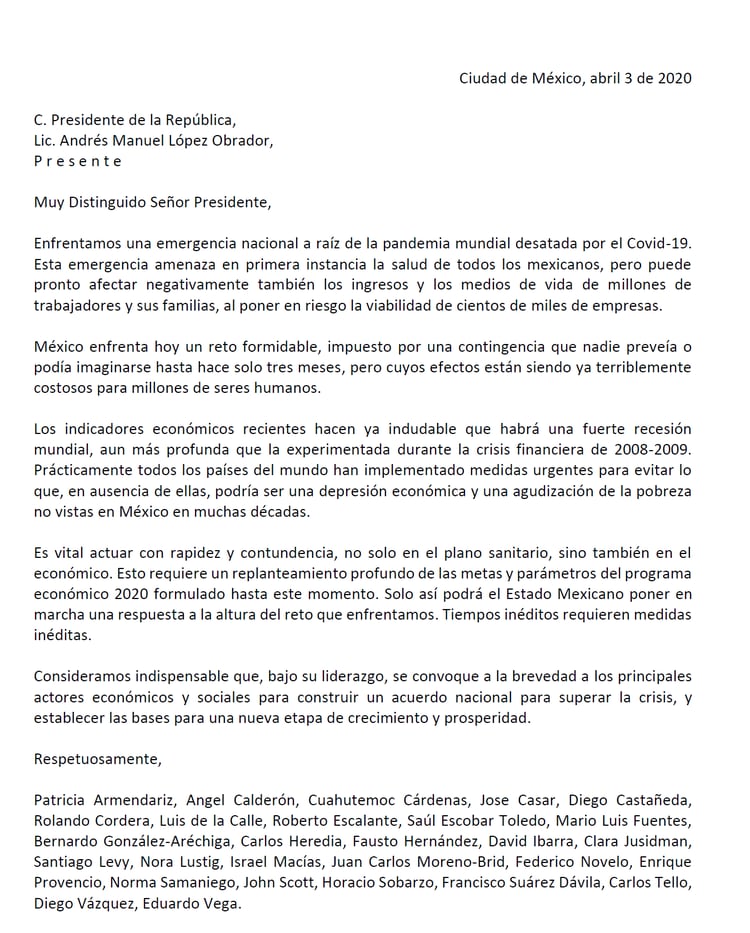 La carta abierta al presidente López Obrador fue publicada el 3 de abril en redes sociales (Fuente: Twitter@eledece)