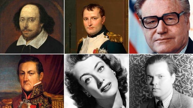 William Shakespeare, Napoleón Bonaparte, Nelson Rockefeller, Juan Manuel de Rosas, Joan Crawford y Orson Welles