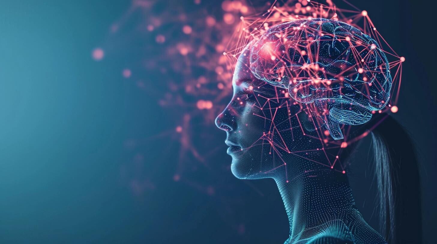 Imagen de una mujer con representaciones visuales de su cerebro y conexiones neuronales integradas con elementos de inteligencia artificial y robótica. La fotografía destaca la fusión de la neurociencia con la tecnología avanzada, ilustrando el impacto de la computación y la informática en la expansión de las capacidades cerebrales humanas. Refleja la evolución de la interacción entre el cerebro humano y los sistemas computacionales, como un paso hacia el futuro de la neurotecnología. (Imagen ilustrativa Infobae)