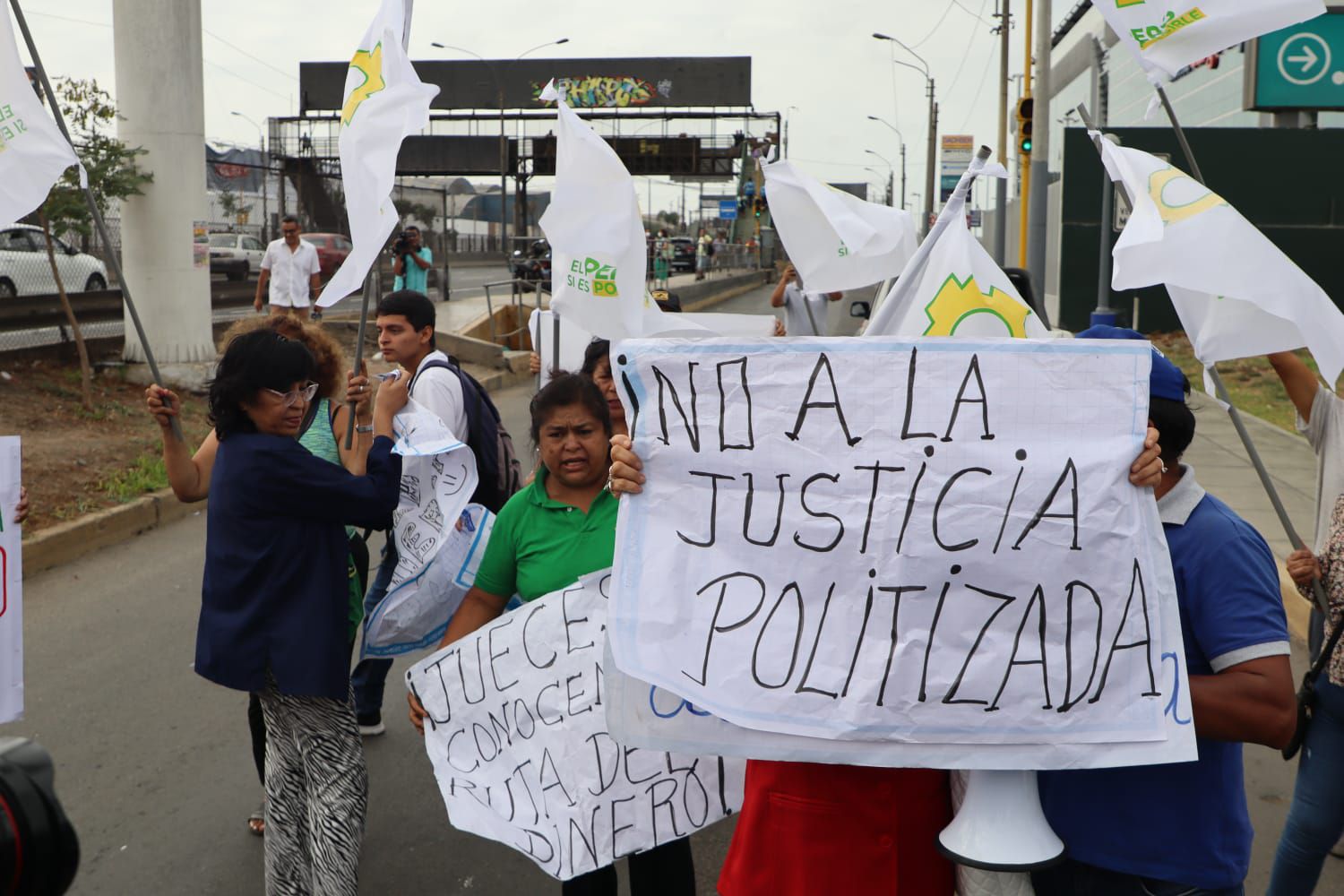 "No a la justicia politizada", es otro de los carteles que se pueden leer a favor de Alejandro Toledo | Paula Díaz - Infobae Perú