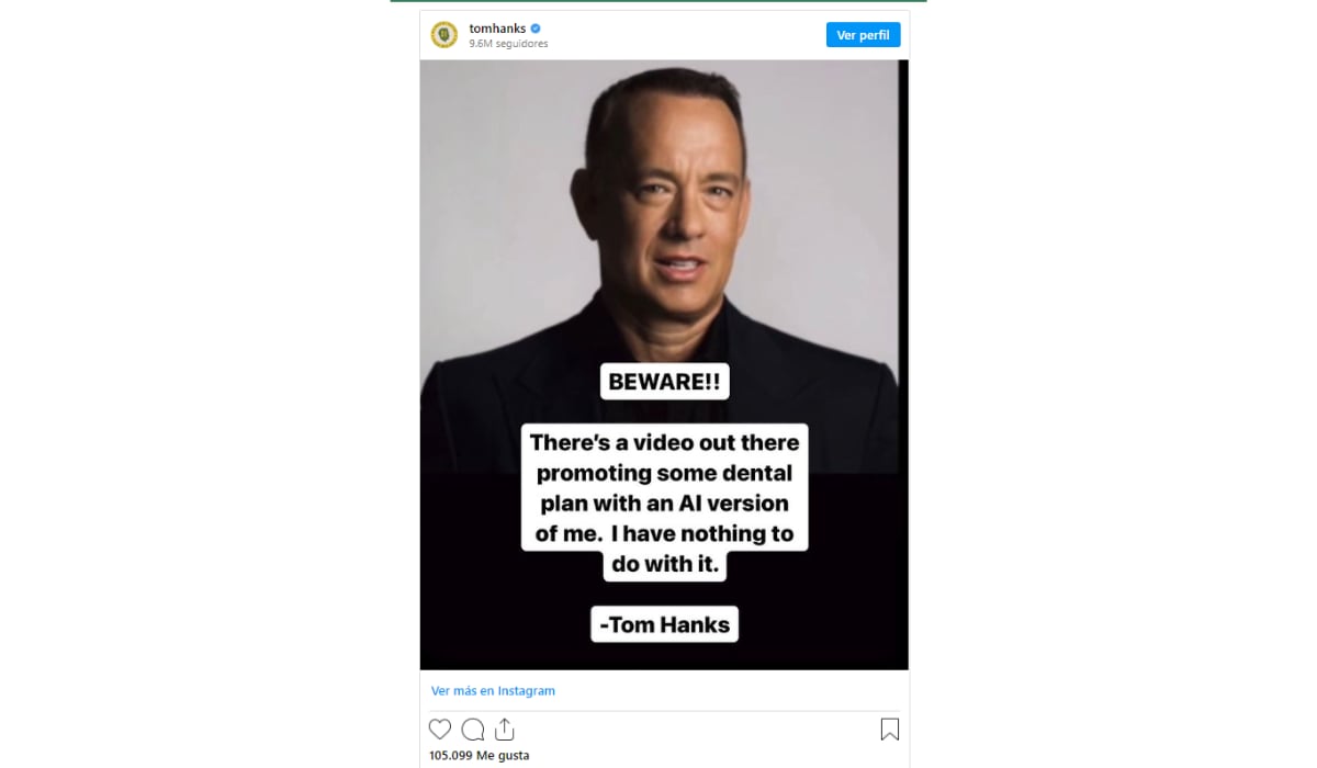 Tom Hanks publicó una advertencia en Instagram, afirmando que "no tenía nada que ver" con el vídeo. (@tomhanks)