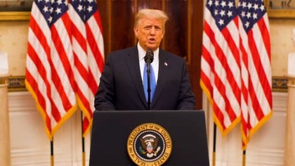 El presidente estadounidense Donald Trump durante su discurso de despedida (captura)