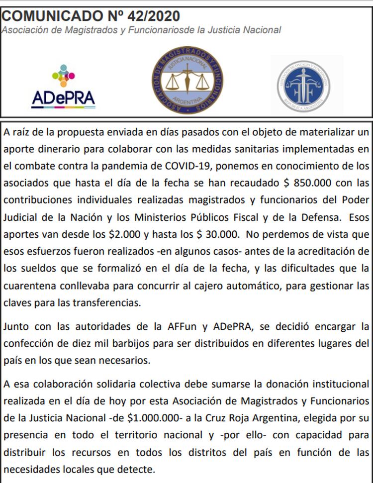 Comunicado de AMFJN, AFFUN y ADePRA