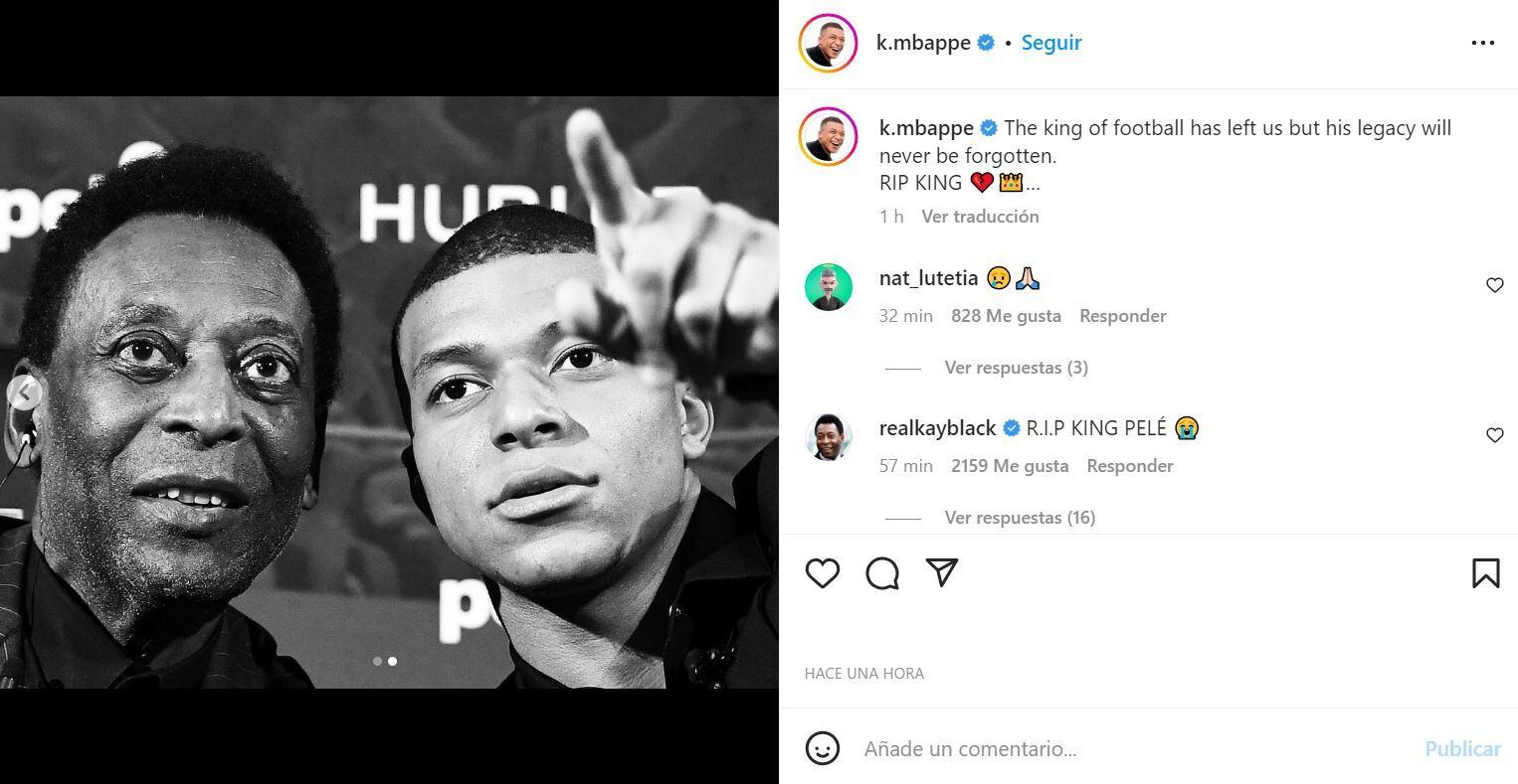 Kylian Mbappé, jugaron de PSG, publicó un mensaje en sus redes sociales por el fallecimiento de Pelé.