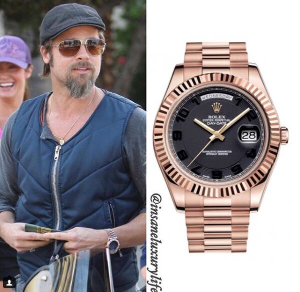 Brad Pitt con Rolex modelo Day Date II en oro rosado de USD 37,550