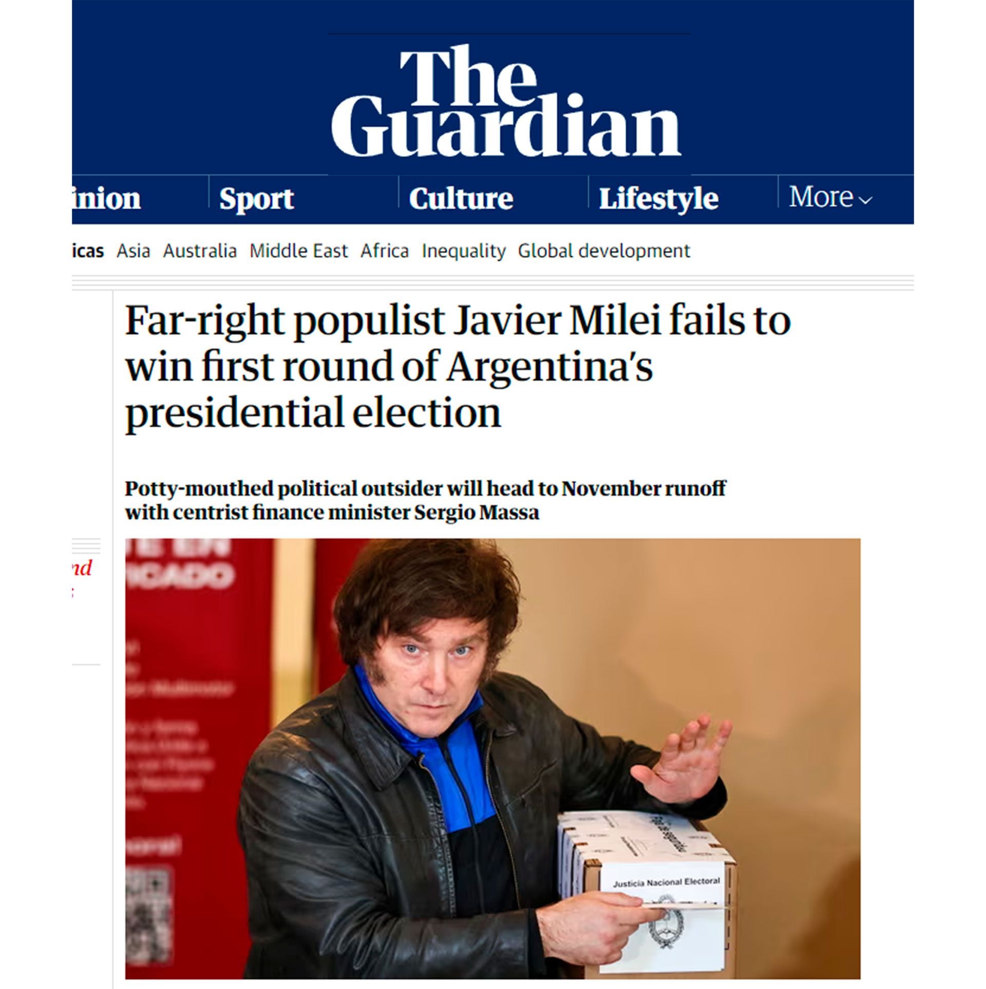 “El populista de extrema derecha Javier Milei no gana la primera vuelta de las elecciones presidenciales argentinas