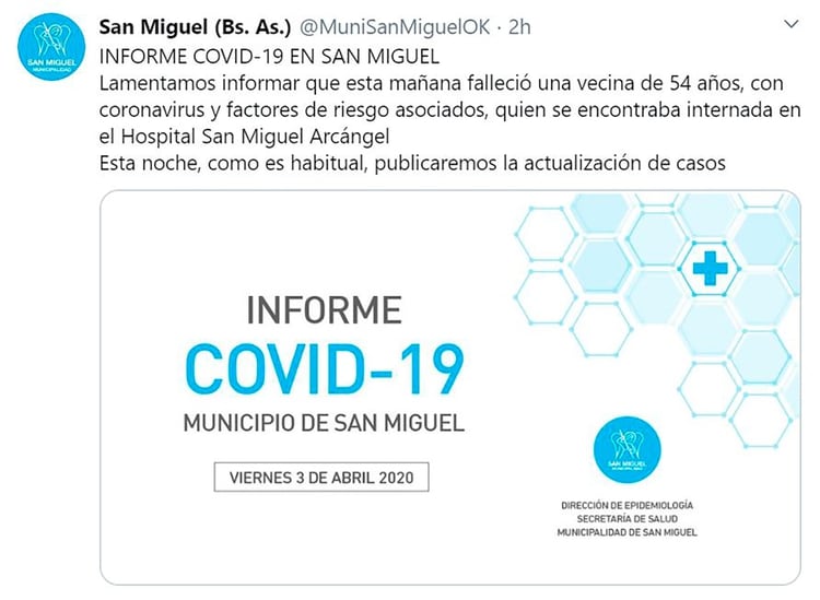 El tuit de la cuenta del municipio de San Miguel 