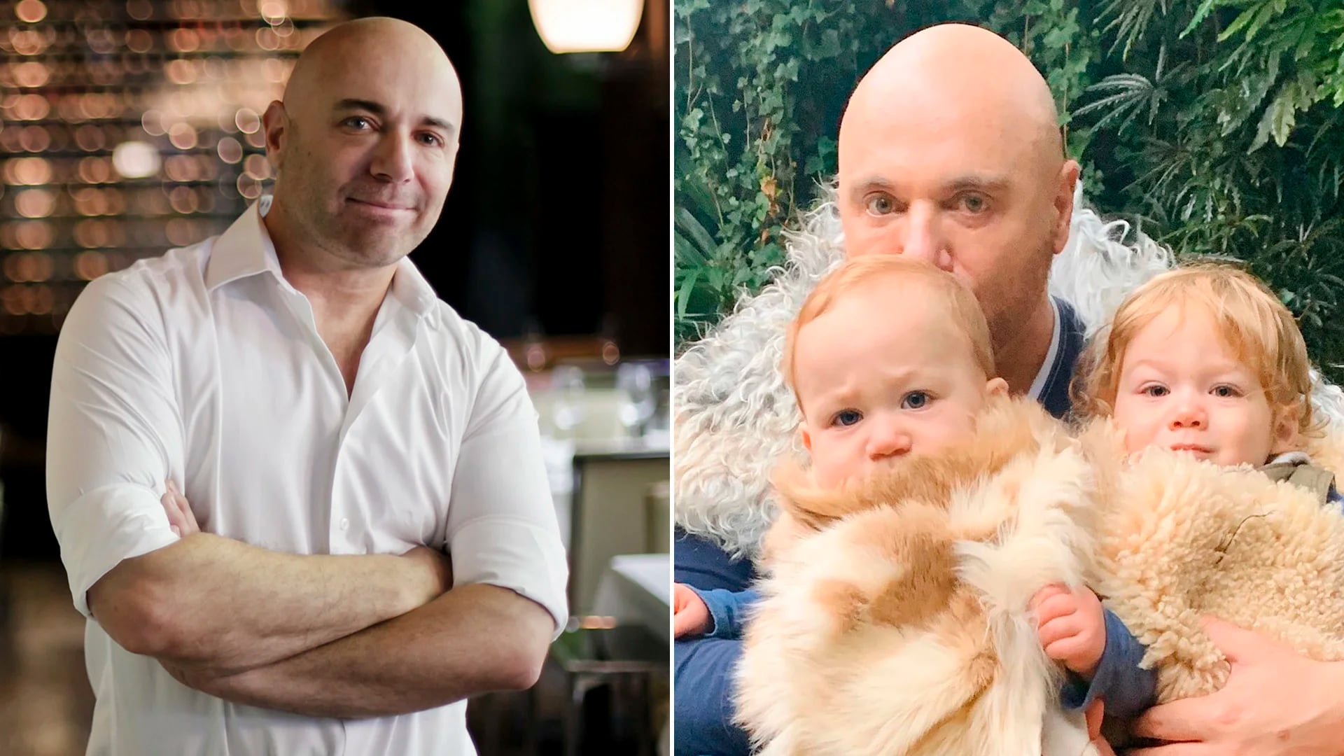 A la izquierda, en su pasión, la cocina; a la derecha en su rol más importante: junto a sus dos hijos, Lorenzo y Lautaro