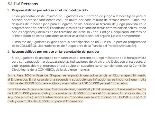 Artículo del reglamento de Conmebol que incumplió Alianza Lima y Guillermo Salas.