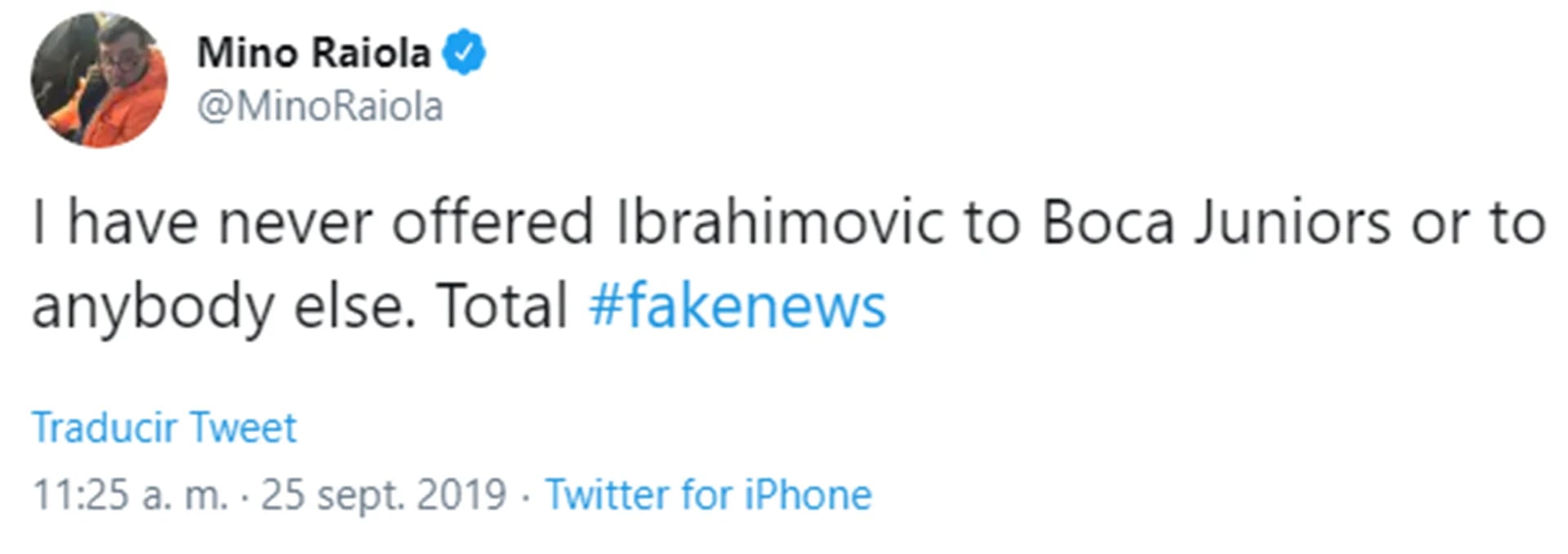 El agente de Zlatan Ibrahimovic desmintió (en inglés) que haya ofrecido al delantero al club "xeneize"