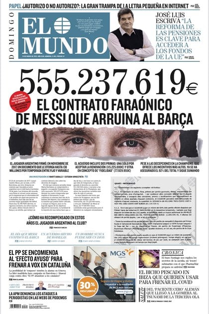 La portada del diario español El Mundo