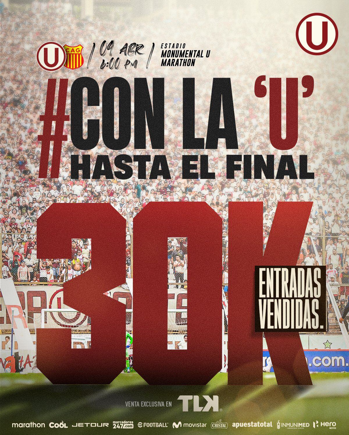 Universitario informó que se vendieron 30 mil entradas para el duelo ante Atlético Grau por la Liga 1. (Foto: Universitario)