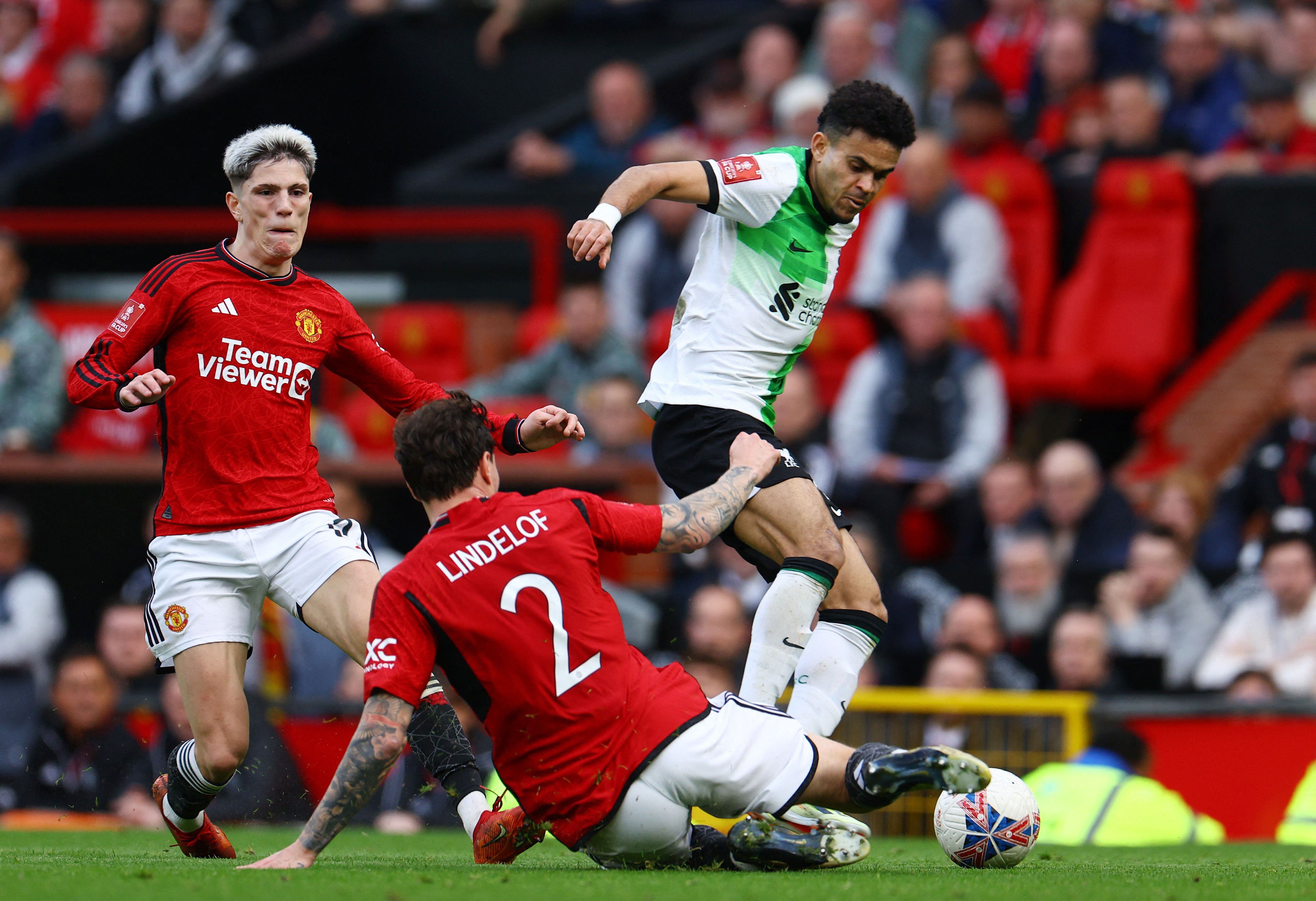Luis Díaz jugó 114 minutos en la derrota de Liverpool ante el Manchester United por FA Cup - crédito REUTERS