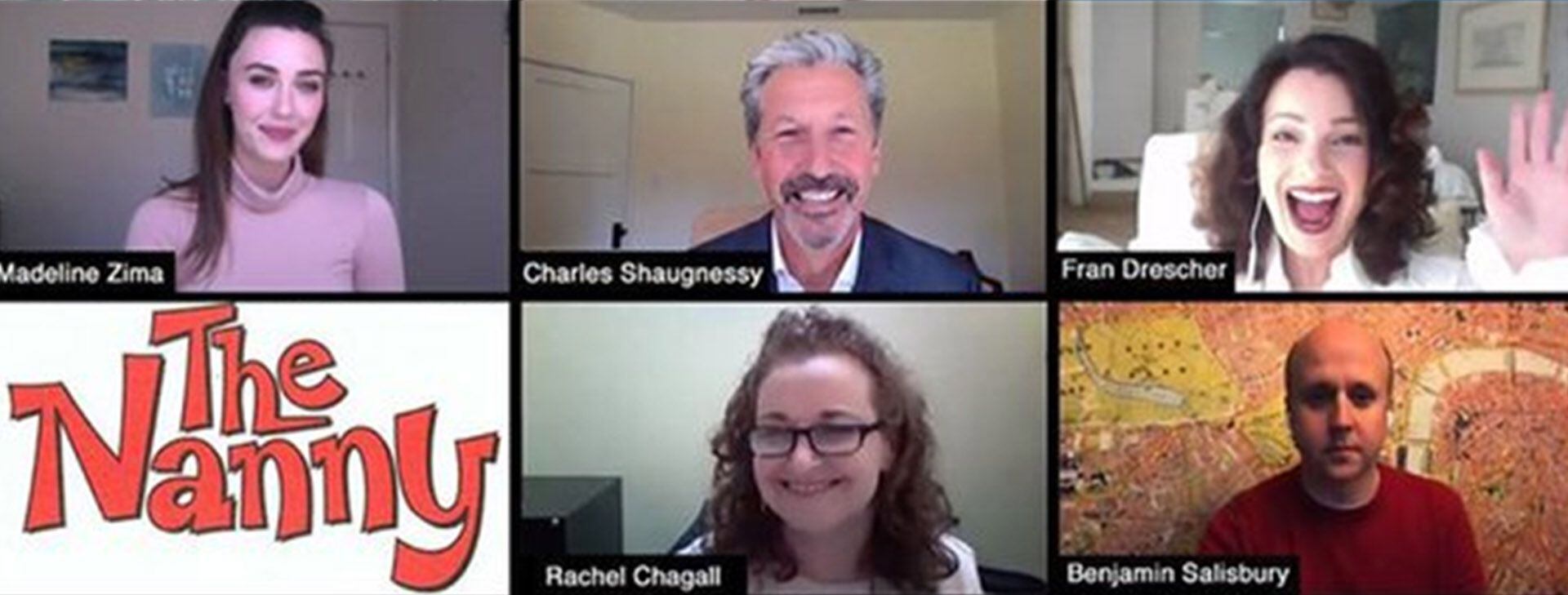El elenco de "La Niñera", en la reunión virtual de abril: abajo de Drescher, Benjamin