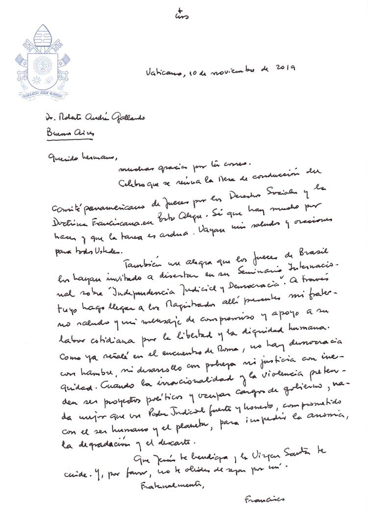 La carta del papa Francisco 