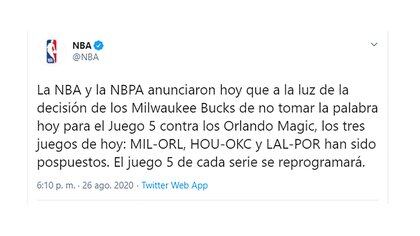 El tuit de la NBA