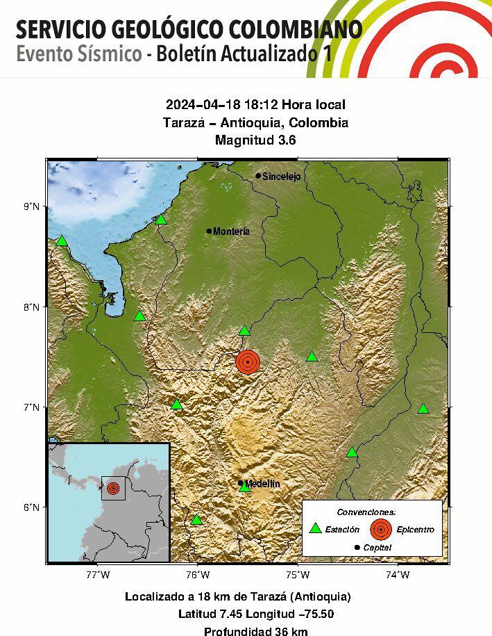 Evento sísmico en Antioquia - crédito @sgcol / X