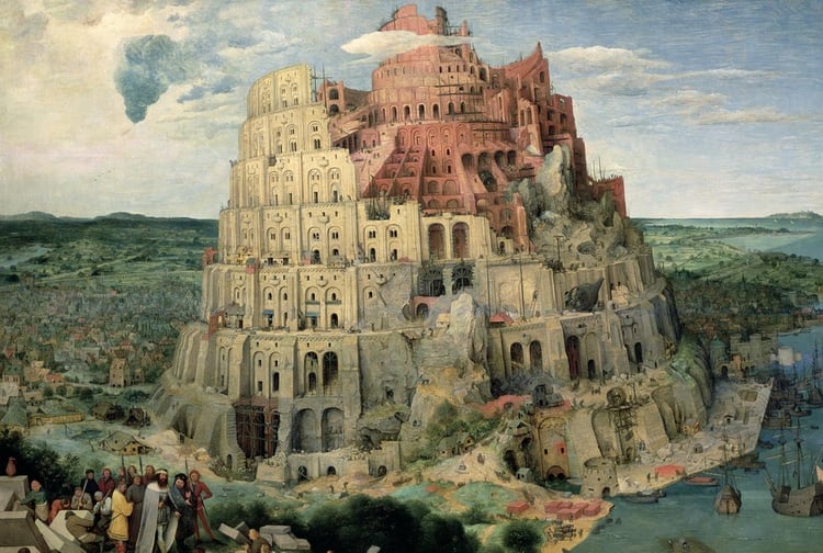 La construcción de la torre de Babel (1563), de Pieter Brueghel el Viejo. en Museo Kunsthistorisches de Viena. Óleo sobre madera: 155 x 114 cm