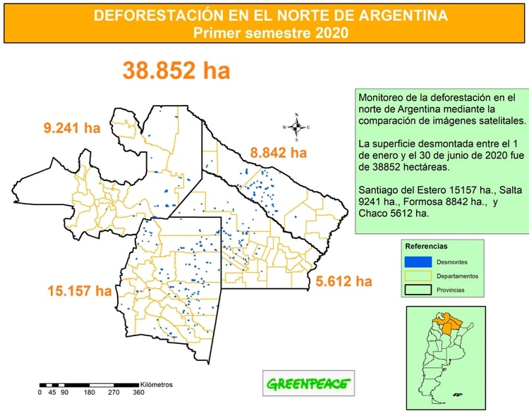 El mapa de las cuatro provincias del norte argentino que reveló Greenpeace