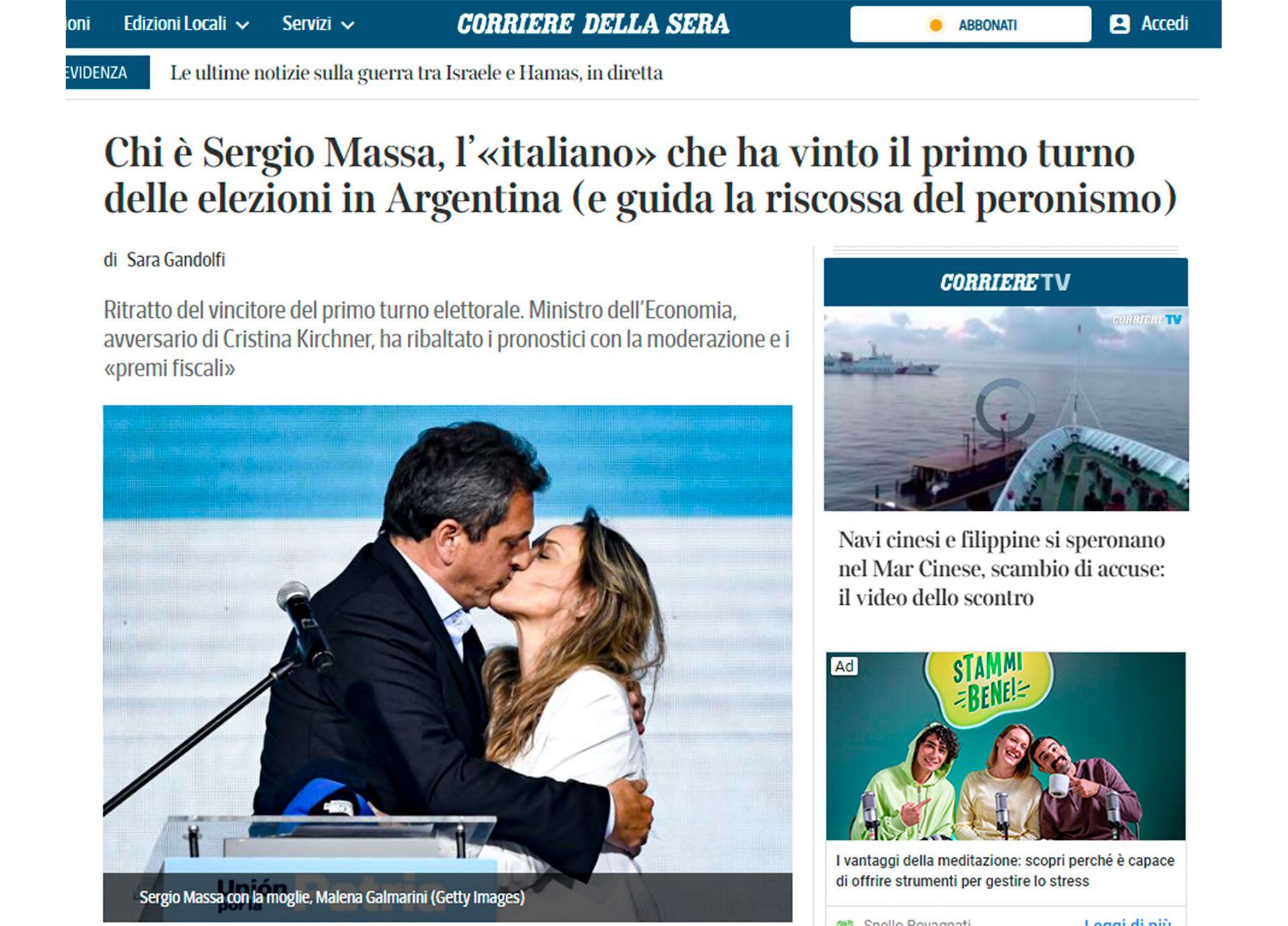 Massa es "el italiano' que guía el rescate del peronismo", según el Corriere della Sera