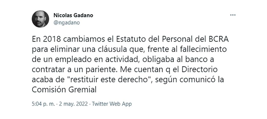 tuit de Nicolás Gadano