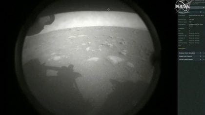 The first images arrive moments after NASA's Perseverance Mars roverspacecraft successfully touched down on Mars, at NASA's Jet Propulsion Laboratory in Pasadena, California, U.S. February 18, 2021.  NASA TV/Handout via REUTERS  MANDATORY CREDIT. THIS IMAGE HAS BEEN SUPPLIED BY A THIRD PARTY.     TPX IMAGES OF THE DAY