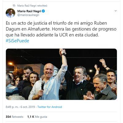 El diputado nacional festejó el triunfo del radicalismo en Almafuerte