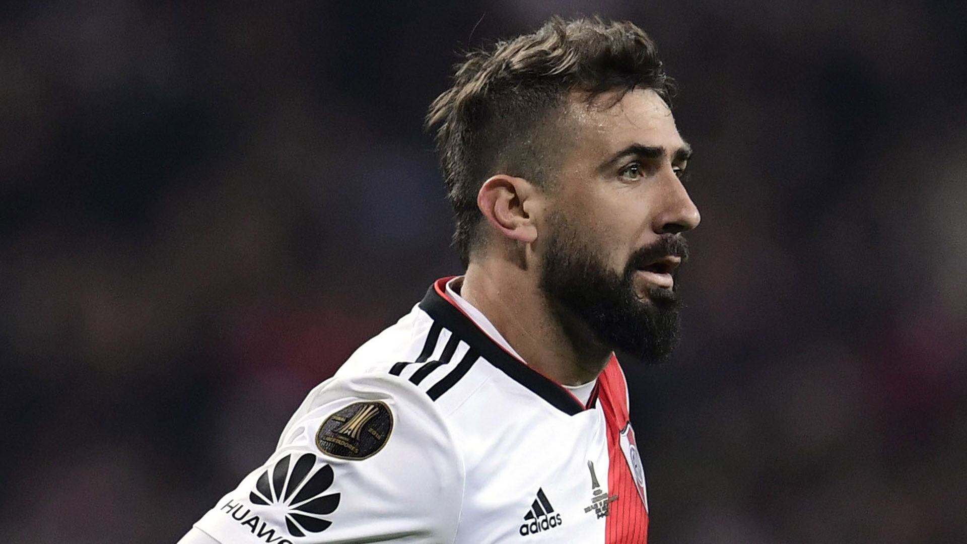 River Plate’s Lucas Pratto celebrates after scoring against Boca Juniors during the second leg match of the all-Argentine Copa Libertadores final, at the Santiago Bernabeu stadium in Madrid, on December 9, 2018. (Photo by Javier SORIANO / AFP)