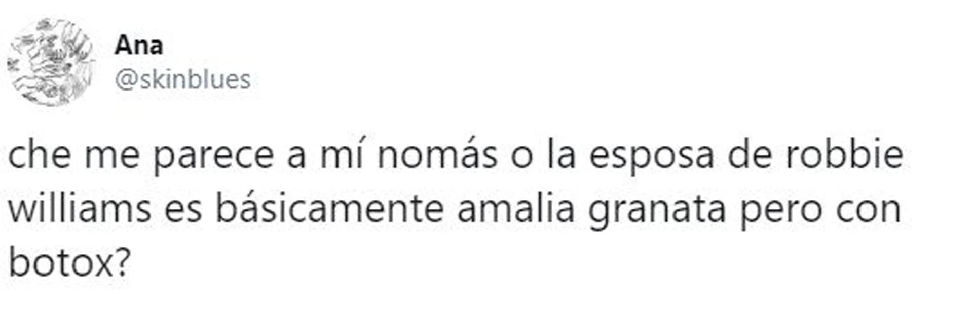 Una usuaria notó la similitud entre la mujer de Robbie Williams y Granata (Foto: Twitter @skinblues)