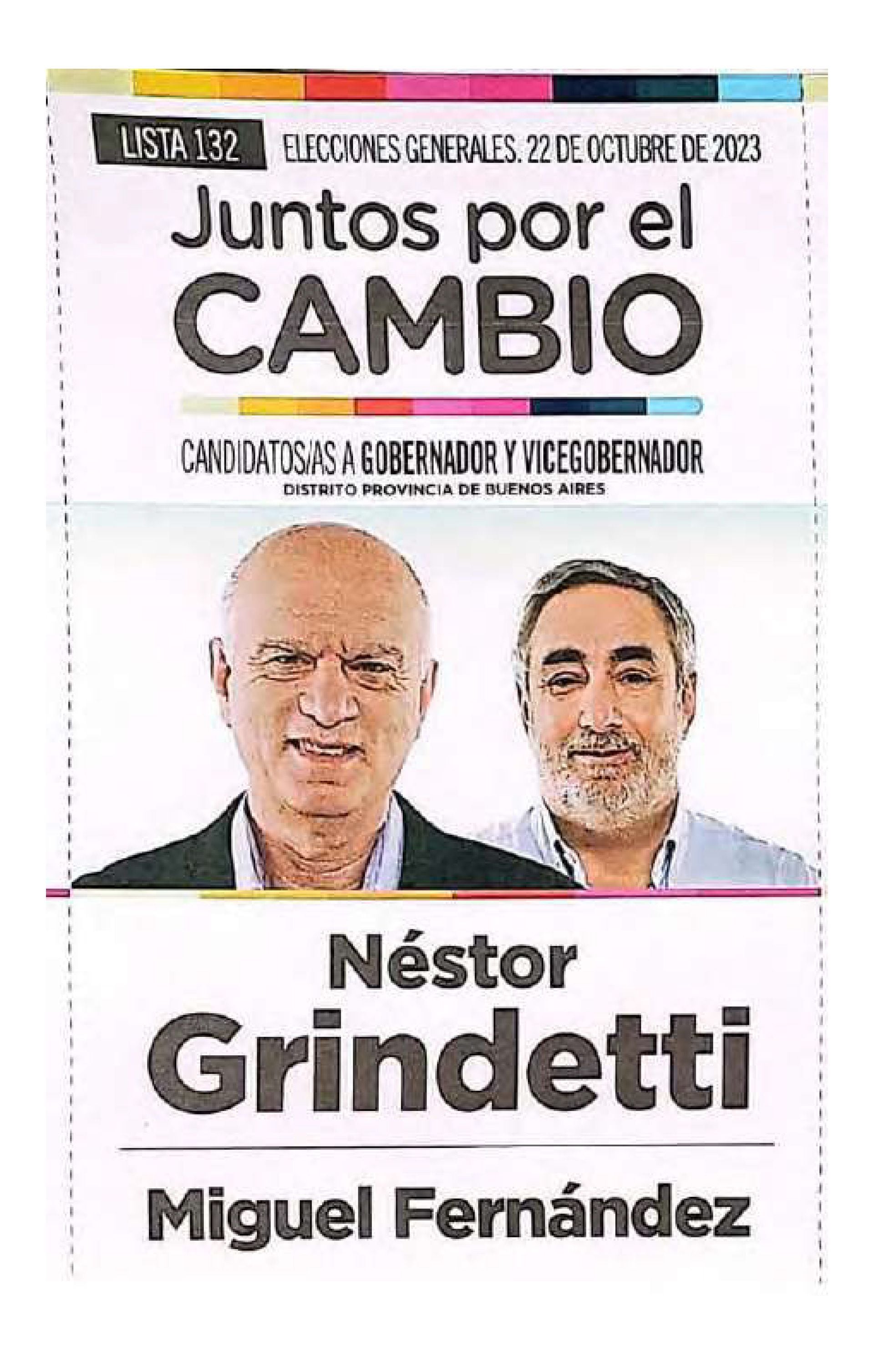 La boleta de Juntos por el Cambio para las elecciones de la provincia de Buenos Aires en la categoría de gobernador. 