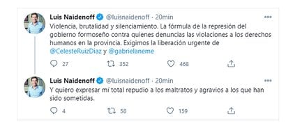 El mensaje del senador Naidenoff (Twitter)