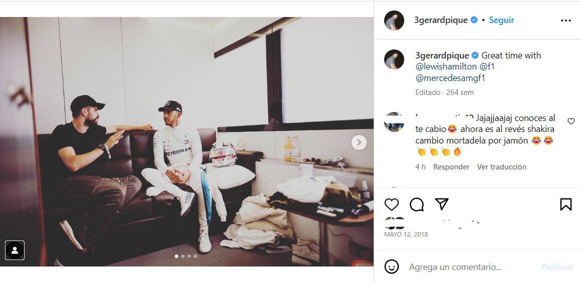 Desempolvan fotografías de Gerard Piqué con Lewis Hamilton, a quien han relacionado románticamente con Shakira