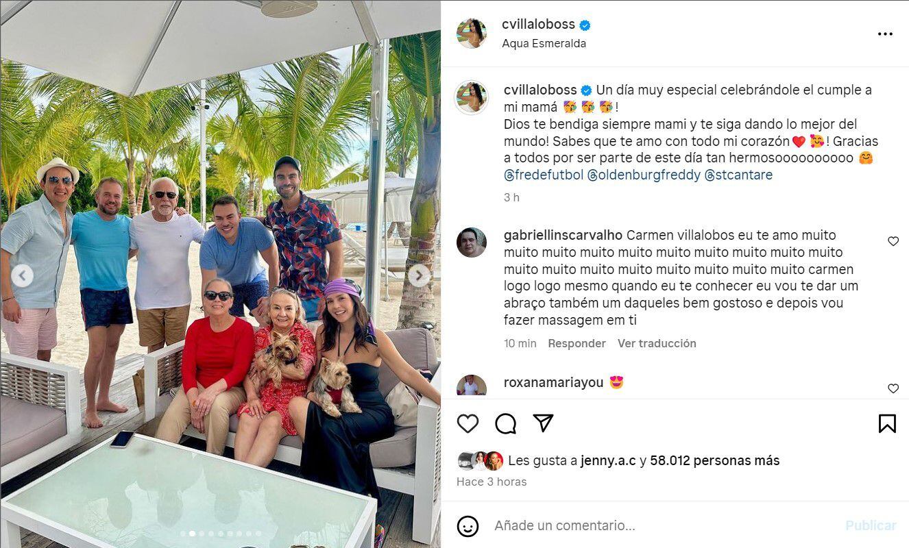 Carmen Villalobos agradeció a todos los que asistieron al cumpleaños de su mamá en República Domincana - crédito @cvillaloboss/Instagram