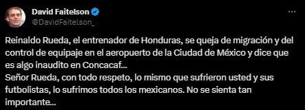 El periodista envió un mensaje al timonel colombiano (X/@DavidFaitelson_)