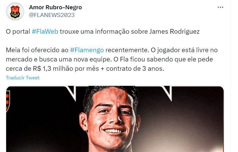 James Rodríguez estaría en los planes del Flamengo de Brasil y le pagarían un millonario salario