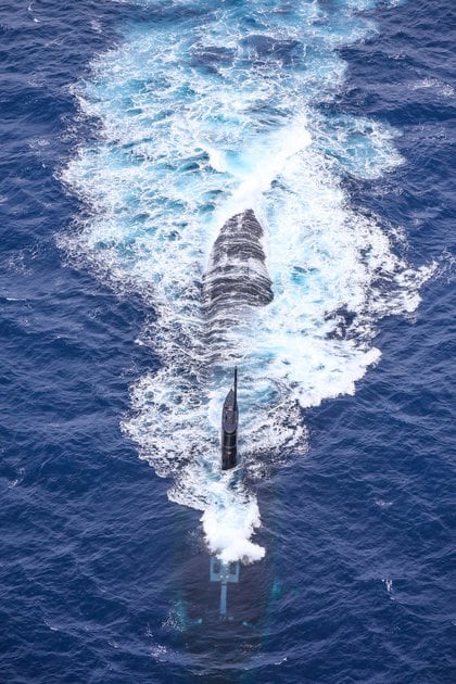 The British nuclear missile submarine emerges from the shores of the Greenville Falkland Islands.  OMCOMSUBLANT