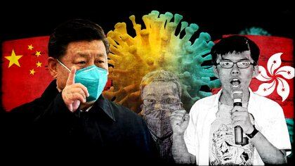 Xi Jingping, presidente del régimen chino, junto al líder juvenil pro-democracia de Hong Kong, Joshua Wong. La pandemia por el coronavirus aceleró los planes geopolíticos de China (Infobae)