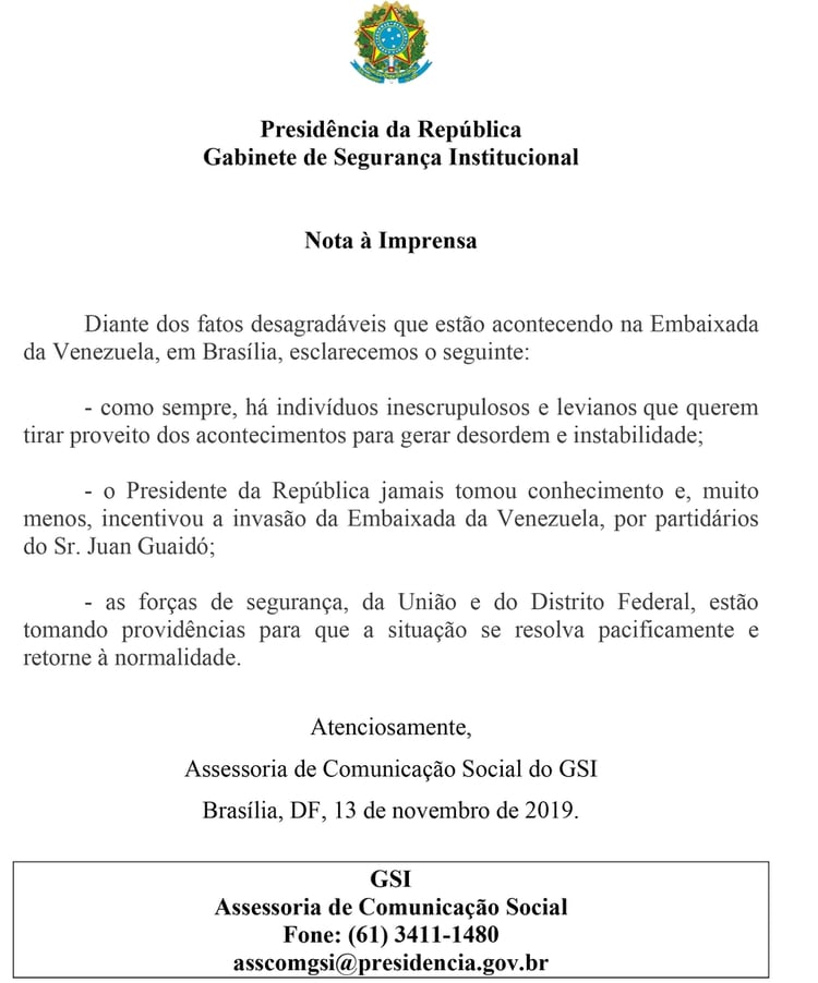 El comunicado del gobierno de Jair Bolsonaro